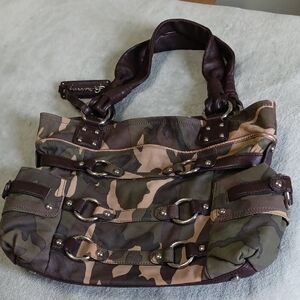 B. Makowsky Camouflage and Brown Shoulder Bag